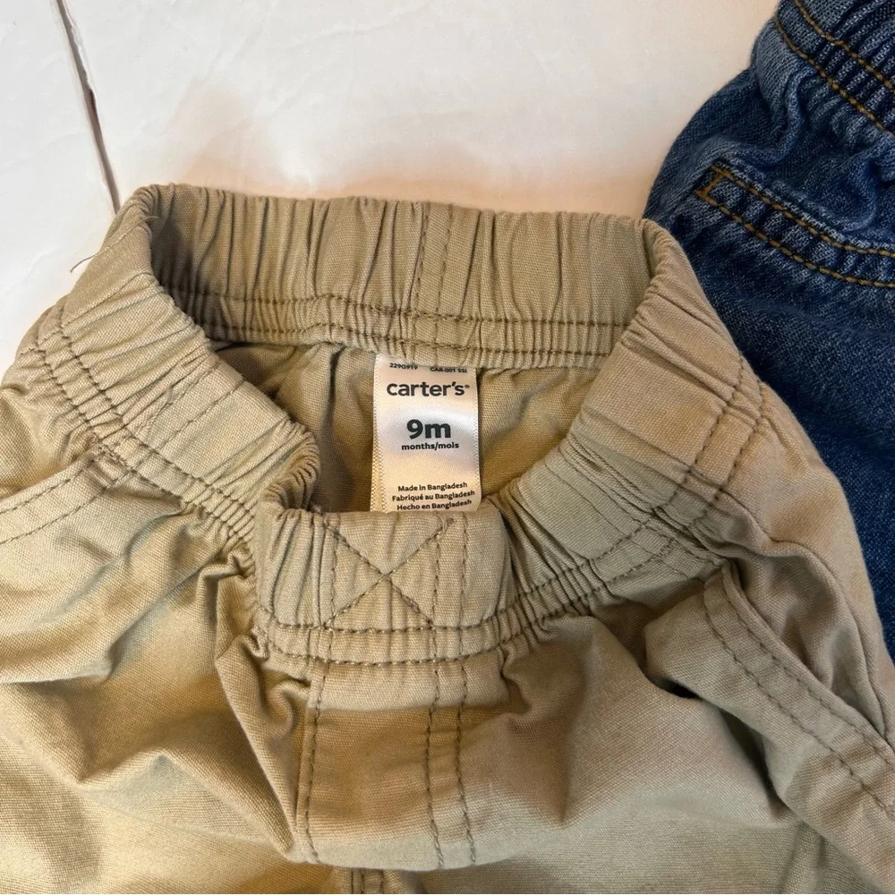 Carter's Tan and Blue 2Pairs of Boy Pants Kids Jeans and khaki pants Size 9Month